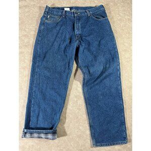 Carhartt Mens Relaxed B172 DST Denim Jeans Straight Leg Flannel Lined Blue 38x30